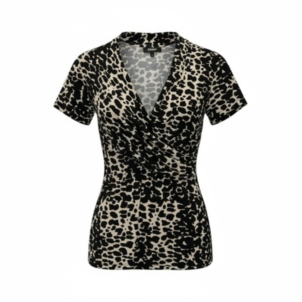 DKNY Animal Print Wrap-Style Top | Short Sleeve | Chic & Flattering